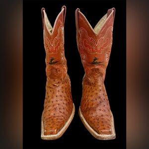 El Malcreado Handmade Ostrich Cowboy Boots Men’s 7.5 Women’s 9 Snip Square Toe